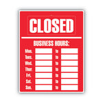 Business Hours Sign Kit, 15 x 19, Red