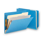 Colored End Tab Classification Folders with Dividers, 2" Expansion, 2 Dividers, 6 Fasteners, Letter Size, Blue, 10/Box