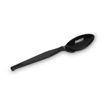 Plastic Cutlery, Heavy Mediumweight Teaspoons, Black, 100/Box