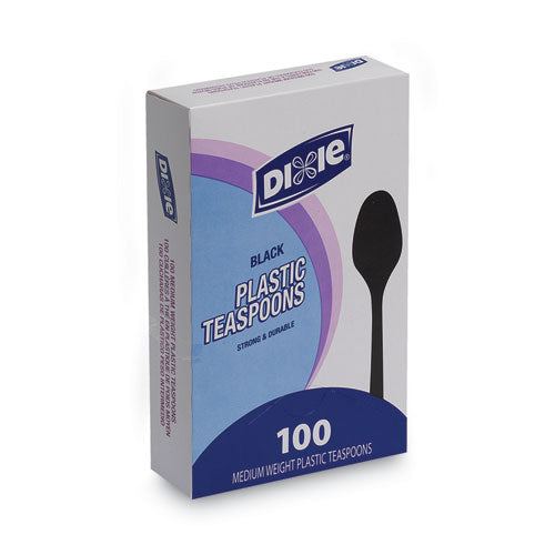 Plastic Cutlery, Heavy Mediumweight Teaspoons, Black, 100/Box