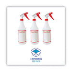 Trigger Spray Bottle, 32 oz, Clear/Red, HDPE, 3/Pack