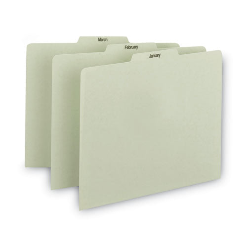 100% Recycled Monthly Top Tab File Guide Set, 1/3-Cut Top Tab, January to December, 8.5 x 11, Green, 12/Set