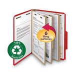 Recycled Pressboard Classification Folders, 2" Expansion, 2 Dividers, 6 Fasteners, Letter Size, Bright Red, 10/Box