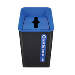 Sustain Decorative Refuse with Recycling Lid, 23 gal, Metal/Plastic, Black/Blue