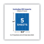 Binder Spine Inserts, 2" Spine Width, 4 Inserts/Sheet, 5 Sheets/Pack