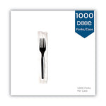 Individually Wrapped Mediumweight Polystyrene Cutlery, Fork, Black, 1,000/Carton