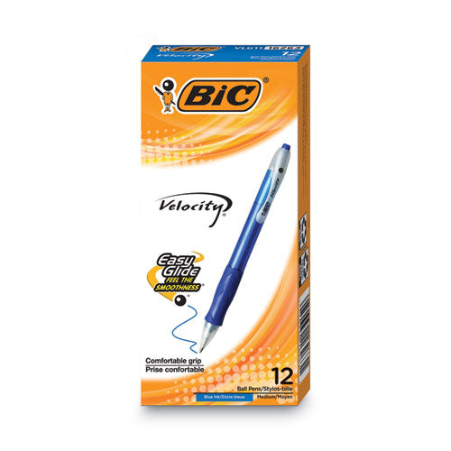 Velocity Easy Glide Ballpoint Pen, Retractable, Medium 1 mm, Blue Ink, Translucent Blue Barrel, Dozen