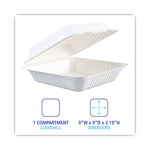 Bagasse Food Containers, Hinged-Lid, 1-Compartment 9 x 9 x 3.19, White, Sugarcane, 100/Sleeve, 2 Sleeves/Carton