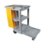 Janitor's Cart, Plastic, 4 Shelves, 1 Bin, 22" x 44" x 38", Gray