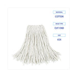 Cut-End Wet Mop Head, Cotton, No. 24, White 12/Carton