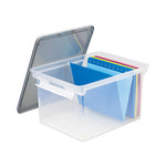 Portable File Tote with Locking Handles, Letter/Legal Files, 18.5" x 14.25" x 10.88", Clear/Silver