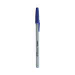 Ballpoint Pen, Stick, Fine 0.7 mm, Blue Ink, Gray/Blue Barrel, Dozen