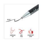 Comfort Grip Gel Pen, Retractable, Medium 0.7 mm, Black Ink, Gray/Black/Silver Barrel, Dozen