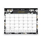 Baccara Dark Desk Pad, Baccara Dark Floral Artwork, 22 x 17, White/Black Sheets, Black Binding, 12-Month (Jan to Dec): 2024