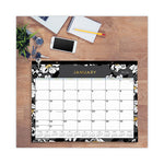 Baccara Dark Desk Pad, Baccara Dark Floral Artwork, 22 x 17, White/Black Sheets, Black Binding, 12-Month (Jan to Dec): 2024