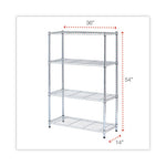 Residential Wire Shelving, Four-Shelf, 36w x 14d x 54h, Silver