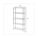 Residential Wire Shelving, Five-Shelf, 36w x 14d x 72h, Silver