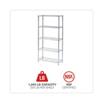 Residential Wire Shelving, Five-Shelf, 36w x 14d x 72h, Silver