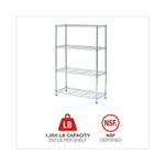 Residential Wire Shelving, Four-Shelf, 36w x 14d x 54h, Silver