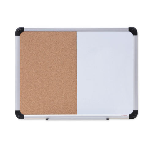 Cork/Dry Erase Board, Melamine, 24 x 18, Tan/White Surface, Gray/Black Aluminum/Plastic Frame