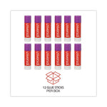 Glue Stick, 0.74 oz, Applies Purple, Dries Clear, 12/Pack