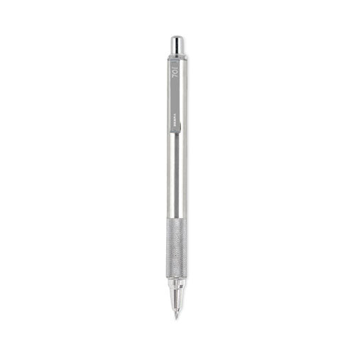 F-701 Ballpoint Pen, Retractable, Fine 0.7 mm, Black Ink, Stainless Steel/Black Barrel