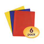 Poly Two-Pocket Folder with Fasteners, 130-Sheet Capacity, 11 x 8.5, Assorted, 6/Pack