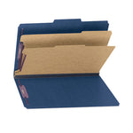 Six-Section Pressboard Top Tab Classification Folders, Six SafeSHIELD Fasteners, 2 Dividers, Legal Size, Dark Blue, 10/Box