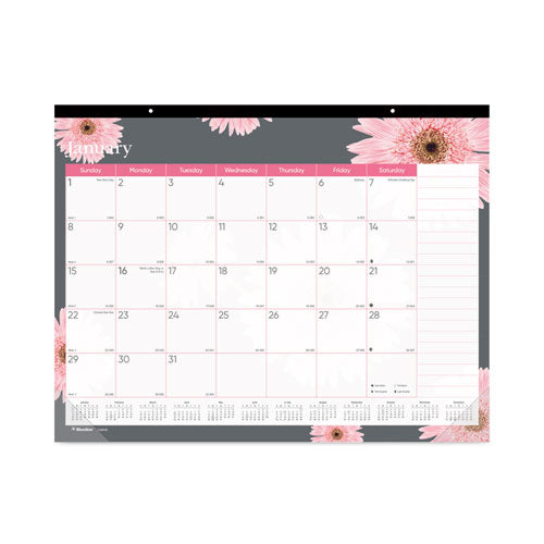 Monthly Desk Pad Calendar, 22 x 17, Pink/White Sheets, Black Binding, 12-Month (Jan to Dec): 2024