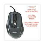 Full-Size Wired Optical Mouse, USB 2.0, Right Hand Use, Black