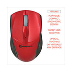 Mini Wireless Optical Mouse, 2.4 GHz Frequency/30 ft Wireless Range, Left/Right Hand Use, Red/Black