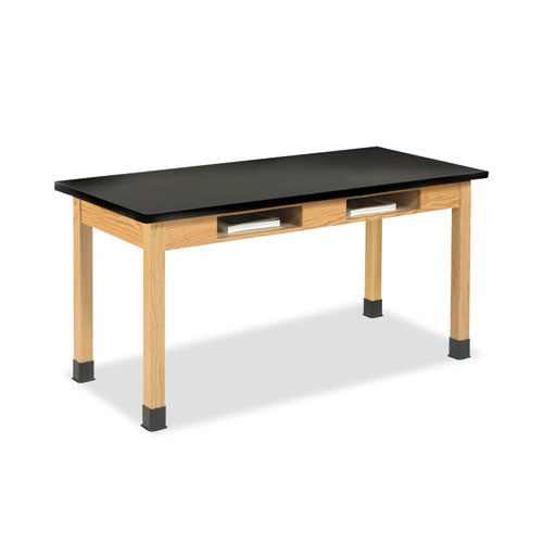 Classroom Book Compartment Science Table, 60w x 24d x 30h, Black ChemGuard High Pressure Laminate (HPL) Top, Oak Base