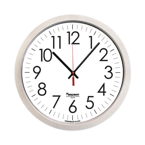 6645016986555 SKILCRAFT Silver Quartz Wall Clock, 14.5" Overall Diameter, 1 AA (sold separately)