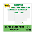 Vertical-Orientation Self-Stick Easel Pad Value Pack, Green Headband, Unruled, 25 x 30, White, 30 Sheets, 6/Carton