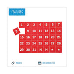 Interchangeable Magnetic Board Accessories, Calendar Dates, Red/White, 1" x 1", 31 Pieces