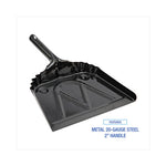 Metal Dust Pan, 12 x 14, 2 " Handle, 20-Gauge Steel, Black