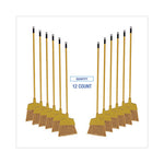 Corn Fiber Angled-Head Lobby Brooms, 55" Handle, Yellow, 12/Carton