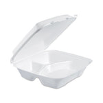 Foam Hinged Lid Container, 3-Compartment, 8 oz, 9 x 9.4 x 3, White, 200/Carton