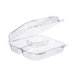 StayLock Clear Hinged Lid Containers, 3-Compartment, 8.6 x 9 x 3, Clear, Plastic, 100/Packs, 2 Packs/Carton