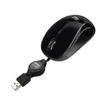 Illuminated Retractable Mouse, USB 2.0, Left/Right Hand Use, Black