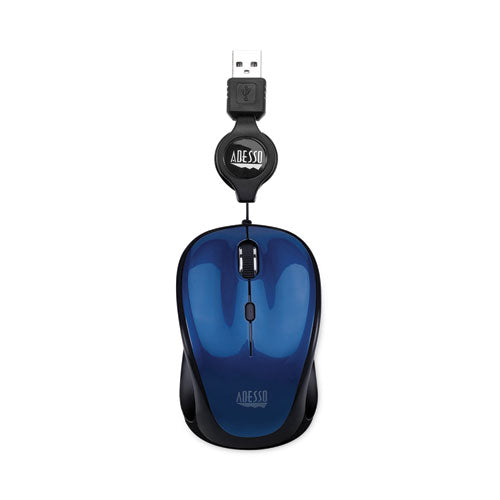 Illuminated Retractable Mouse, USB 2.0, Left/Right Hand Use, Dark Blue