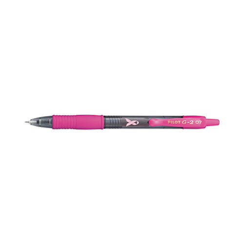 G2 Premium Breast Cancer Awareness Gel Pen, Retractable, Fine 0.7 mm, Black Ink, Smoke/Pink Barrel, Dozen