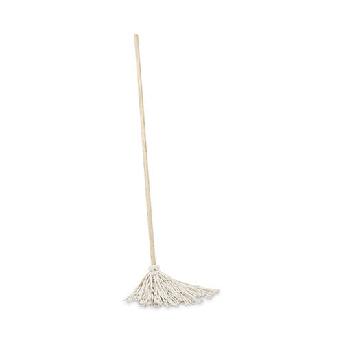 Handle/Deck Mops, #12 White Cotton Head, 48" Natural Wood Handle, 6/Pack