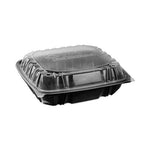 EarthChoice Vented Dual Color Microwavable Hinged Lid Container, 3-Compartment 34oz, 10.5x9.5x3, Black/Clear, Plastic, 132/CT