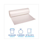 High-Density Can Liners, 60 gal, 19 mic, 38" x 58", Natural, 25 Bags/Roll, 6 Rolls/Carton