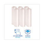 High-Density Can Liners, 45 gal, 19 mic, 40" x 46", Natural, 25 Bags/Roll, 6 Rolls/Carton