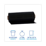 Industrial Drum Liners Rolls, 60 gal, 2.7 mil, 38 x 63, Black, 1 Roll of 50 Bags