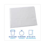 High Density Industrial Can Liners Flat Pack, 60 gal, 16 mic, 38 x 60, Natural, 100/Carton