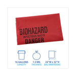 Linear Low Density Health Care Trash Can Liners, 16 gal, 1.3 mil, 24 x 32, Red, 250/Carton