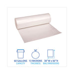 High Density Industrial Can Liners Coreless Rolls, 60 gal, 13 mic, 38 x 60, Natural, 25 Bags/Roll, 8 Rolls/Carton